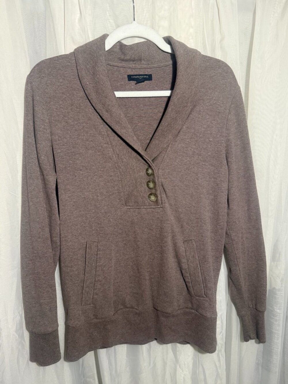 Banana Republic Taupe Brown Shawl Collar Button Pullover Sweater Medium